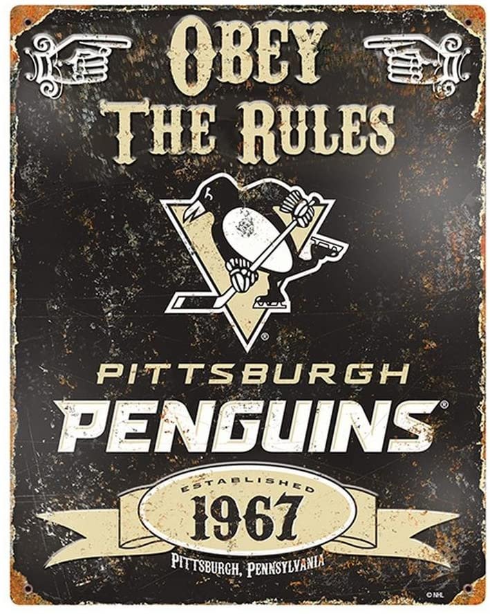 Pittsburgh Penguins Large 14.5x11.5 Inch Heavy Duty Metal Wall Pub Sign Embossed Vintage Design