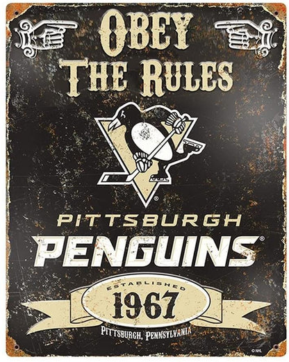 Pittsburgh Penguins Large 14.5x11.5 Inch Heavy Duty Metal Wall Pub Sign Embossed Vintage Design