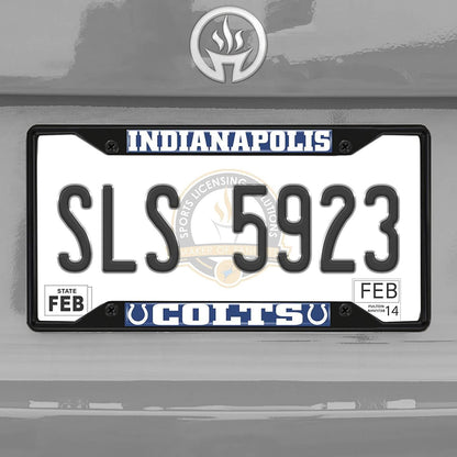 Indianapolis Colts Black Metal License Plate Frame Tag Cover, 6x12 Inch