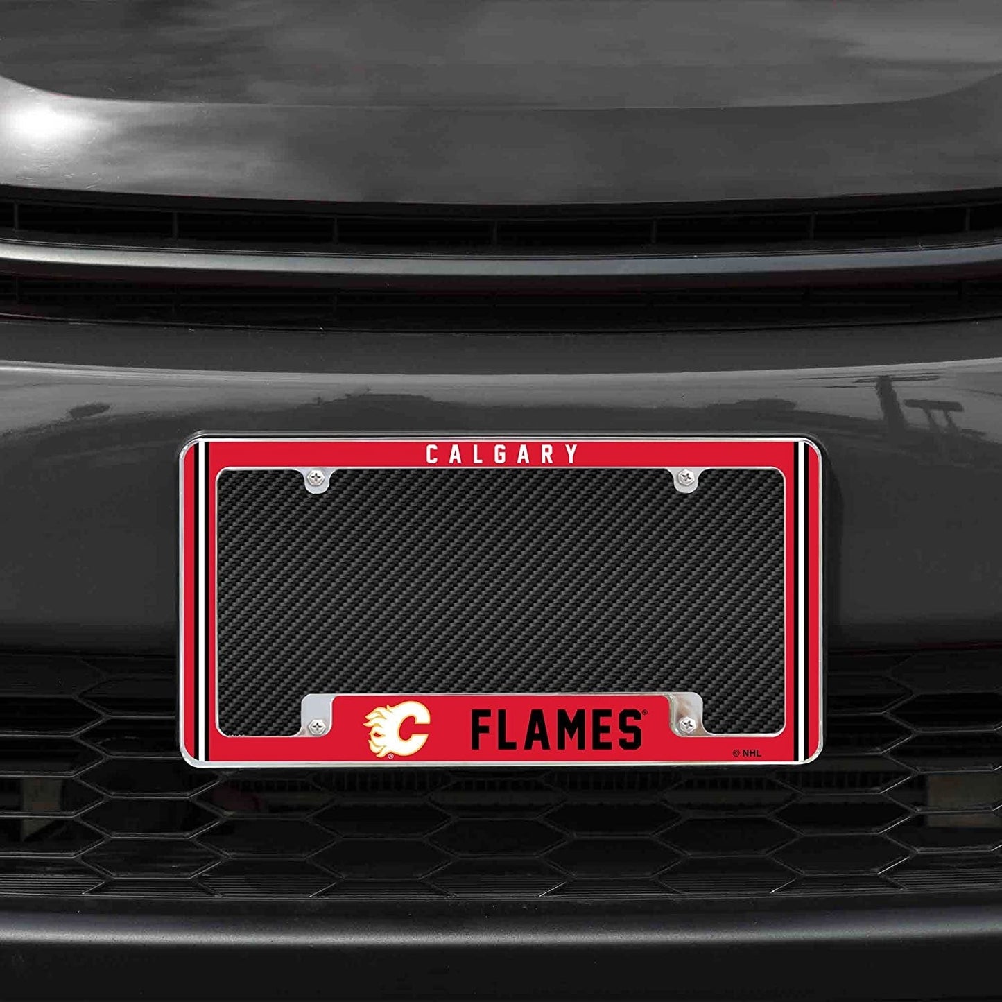Calgary Flames Metal License Plate Frame Chrome Tag Cover Alternate Design 6x12 Inch