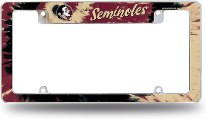 Florida State University Seminoles Metal License Plate Frame Chrome Tag Cover Tie Dye Design 6x12 Inch