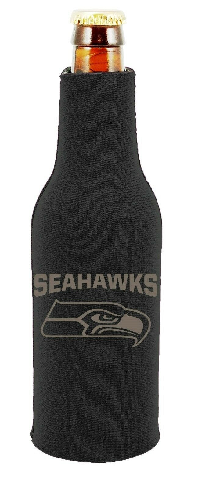 Seattle Seahawks 2-PACK Zipper BOTTLE Tonal Black Koozie Neoprene Holder Cooler