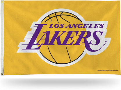 Los Angeles Lakers 3x5 Feet Banner Flag, Yellow, Single Sided, Indoor Outdoor Use, Metal Grommets
