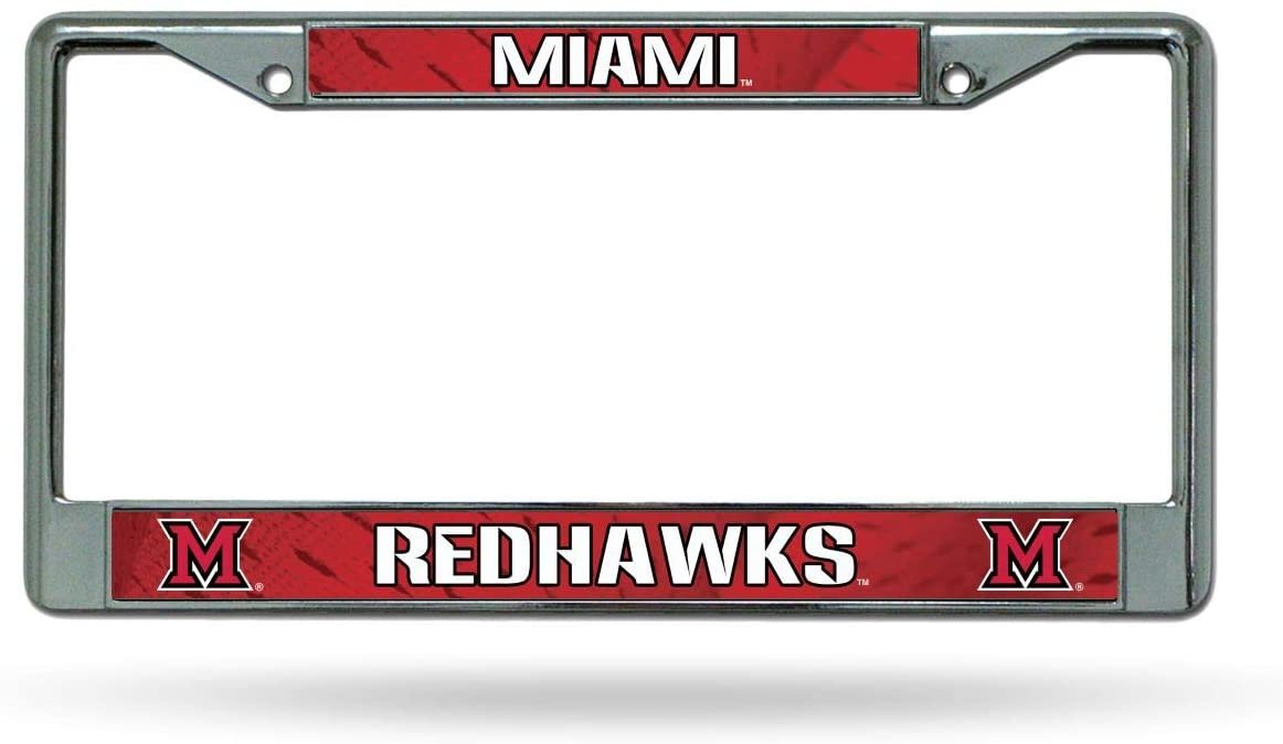 Miami of Ohio Redhawks Chrome Metal License Plate Frame Tag Cover, 6x12 Inch