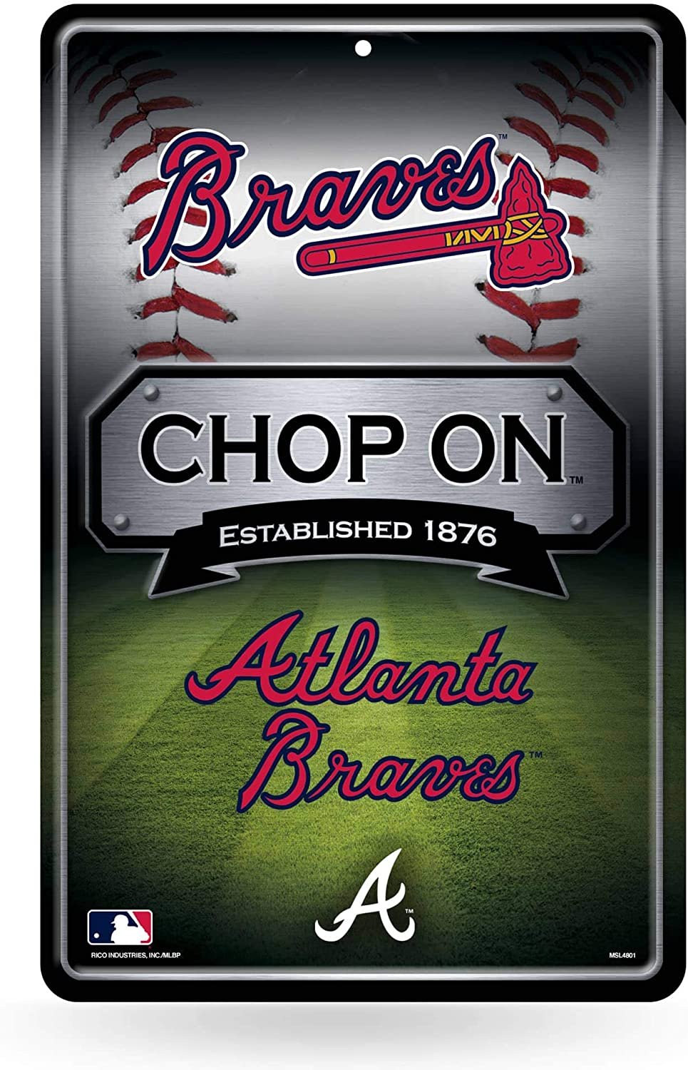 Atlanta Braves Metal Wall Parking Sign, 11x17 Inch, Primary Design, Embossed, Great for Man Cave, Bed Room, Office, Home Decor