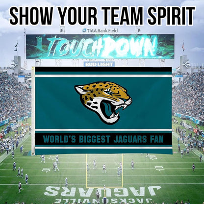 Jacksonville Jaguars 3x5 Feet Flag Banner, World's Biggest Fan, Metal Grommets, Single Sided, Indoor or Outdoor Use