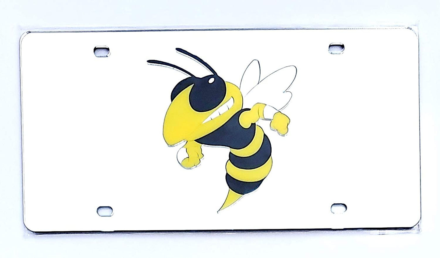 Georgia Tech Yellow Jackets Premium Laser Cut Tag License Plate, Mirrored Acrylic Inlaid, 12x6 Inch