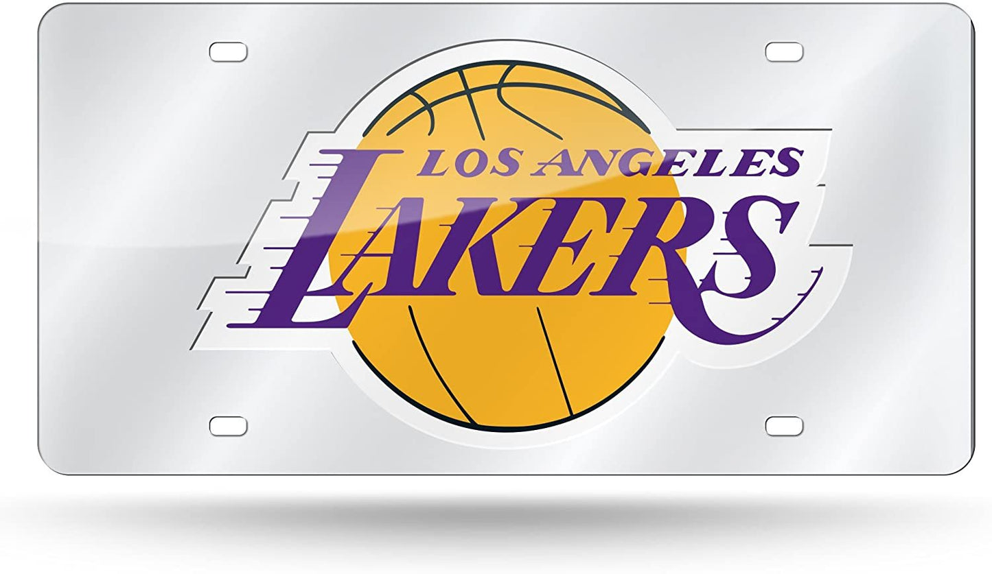 Los Angeles Lakers Premium Laser Cut Tag License Plate, Mirrored Acrylic Inlaid, 12x6 Inch