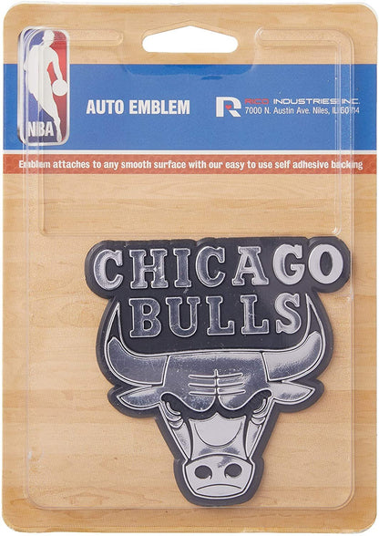 Chicago Bulls Silver Chrome Color Auto Emblem, Raised Molded Plastic, 3.5 Inch, Adhesive Tape Backing