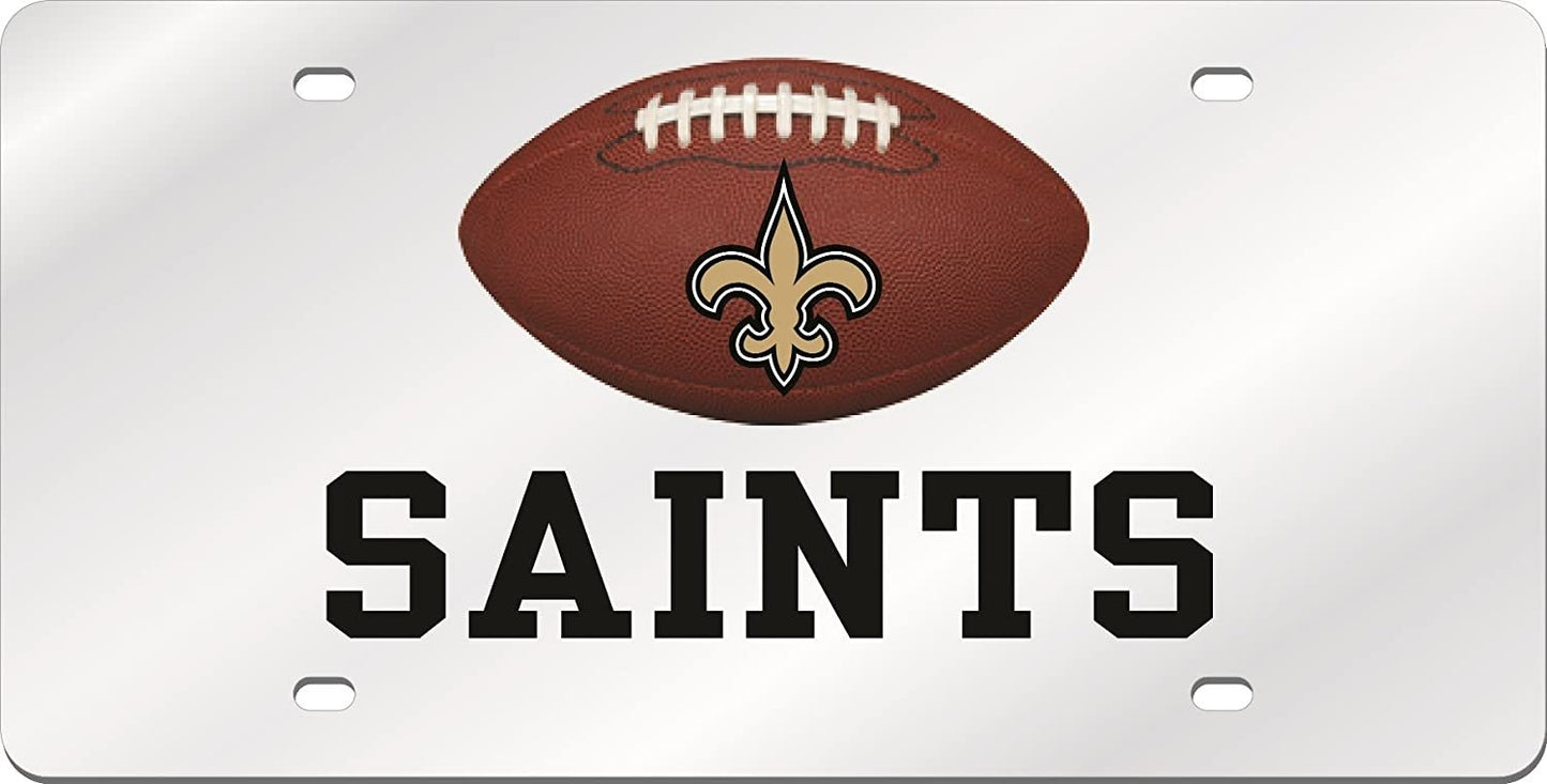 New Orleans Saints Premium Laser Cut Tag License Plate, Football, Mirrored Acrylic Inlaid, 6x12 Inch