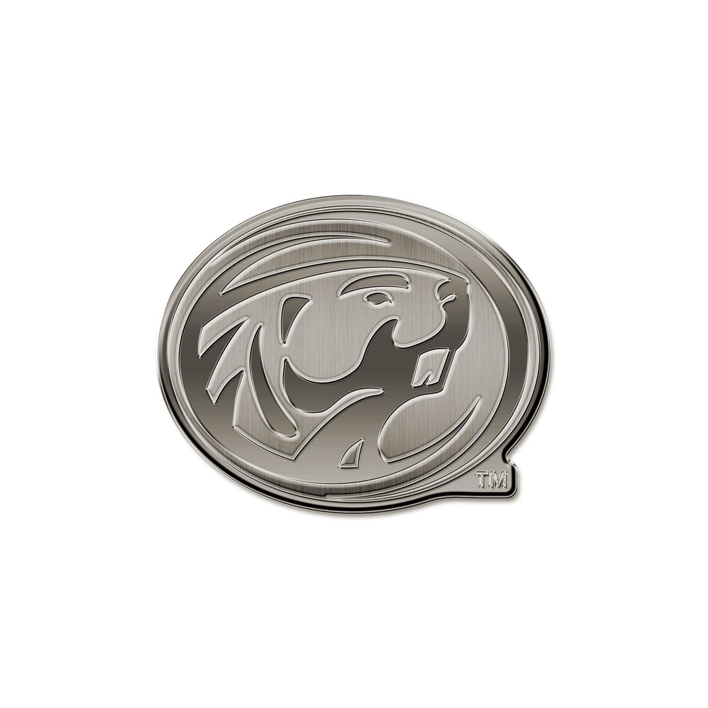 Bemidji State University Beavers Premium Solid Metal Raised Auto Emblem, Antique Nickel Finish, Shape Cut, Adhesive Backing, Size Varies