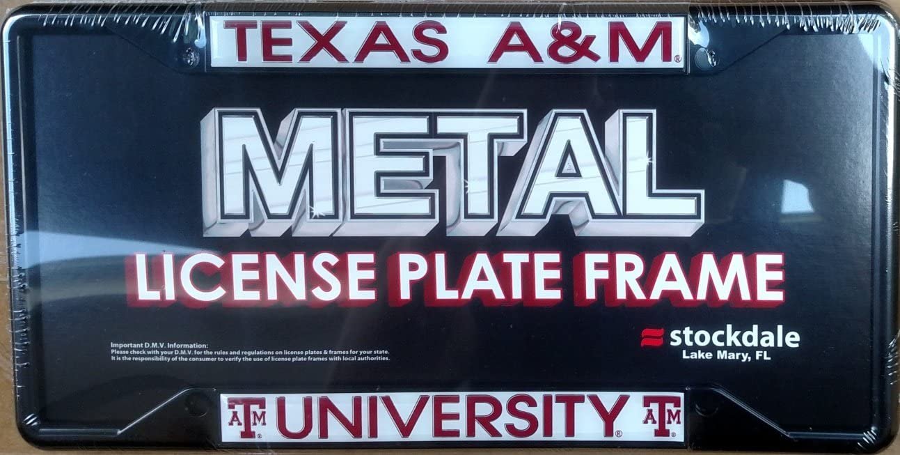 Texas A&M University Aggies Black Metal License License Plate Frame Chrome Tag Cover, 12x6 Inch