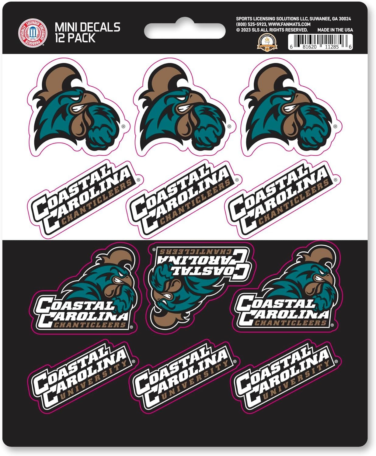 Coastal Carolina University Chanticleers 12-Piece Mini Decal Sticker Set, 5x6 Inch Sheet, Gift for football fans for any hard surfaces around home, automotive, personal items