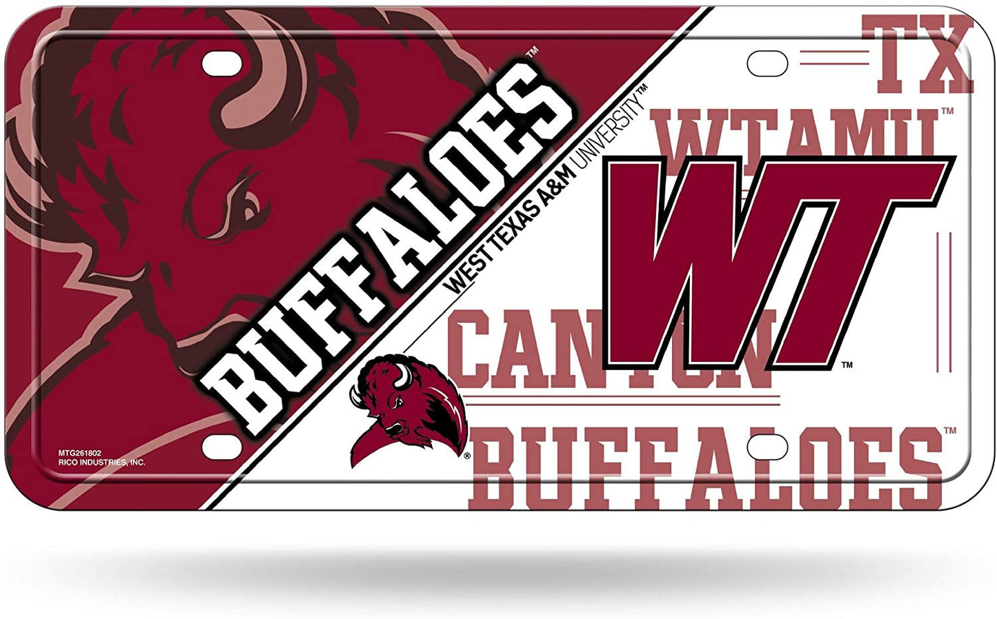 West Texas A&M University Buffaloes Metal Auto Tag License Plate, Split Design, 6x12 Inch