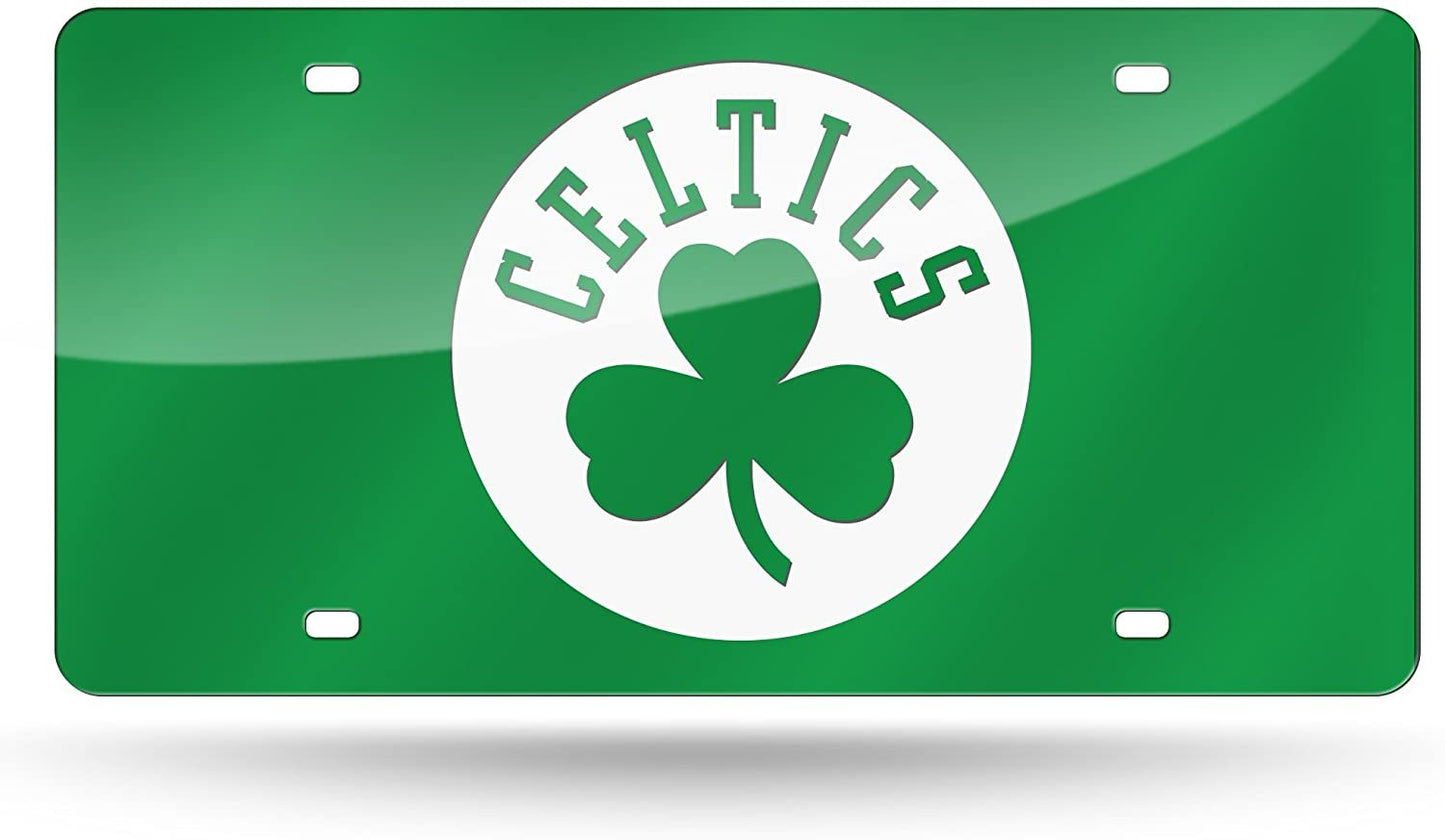 Boston Celtics Premium Laser Cut Tag License Plate, Green Mirrored Acrylic Inlaid, 12x6 Inch