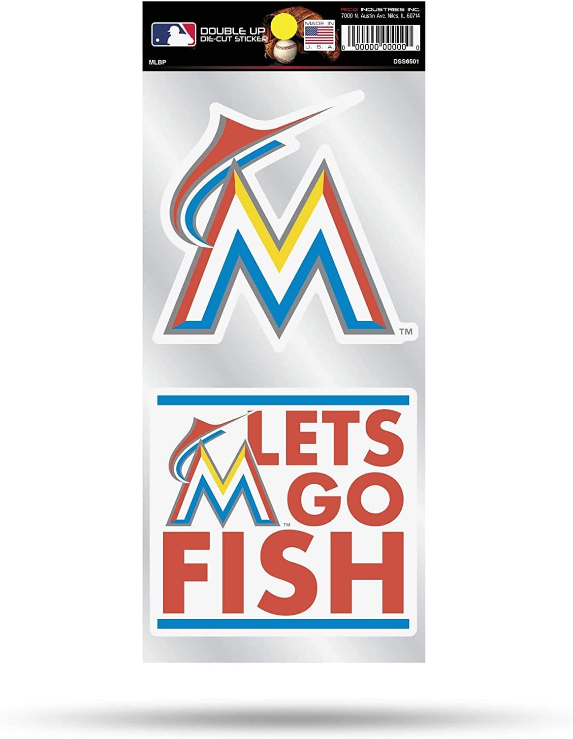 Miami Marlins Retro Logo 2-Piece Double Up Die Cut Sticker Decal Sheet, 4x8 Inch