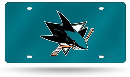 San Jose Sharks Premium Laser Cut Tag License Plate, Green Mirrored Acrylic Inlaid, 12x6 Inch