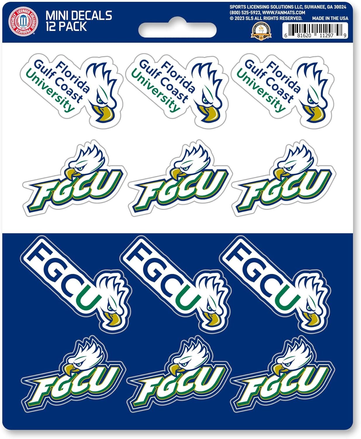Florida Gulf Coast University Eagles 12-Piece Mini Decal Sticker Set, 5x6 Inch Sheet, Gift for football fans for any hard surfaces around home, automotive, personal items