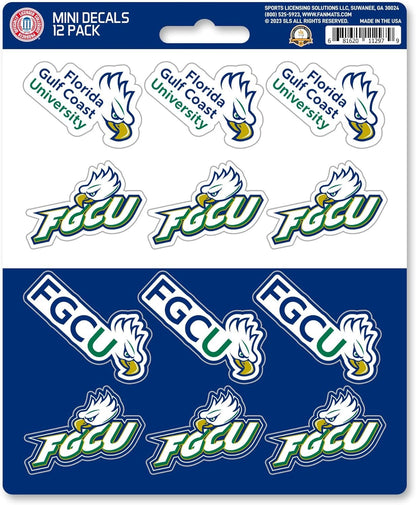 Florida Gulf Coast University Eagles 12-Piece Mini Decal Sticker Set, 5x6 Inch Sheet, Gift for football fans for any hard surfaces around home, automotive, personal items