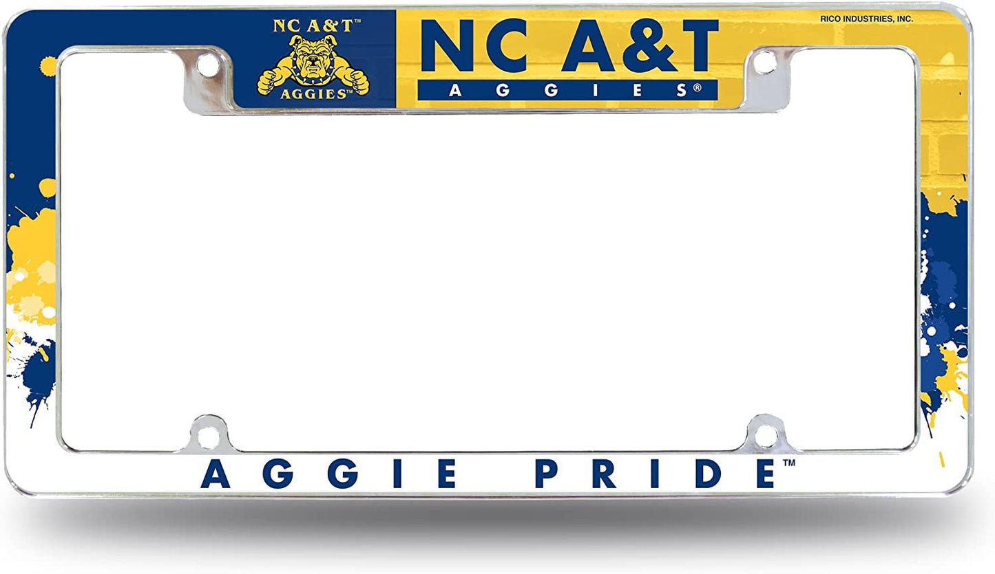 North Carolina A&T University Aggies Metal License Plate Frame Chrome Tag Cover All Over Design 6x12 Inch