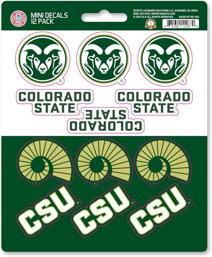 Colorado State University Rams 12-Piece Mini Decal Sticker Set, 5x6 Inch Sheet, Gift for football fans for any hard surfaces around home, automotive, personal items