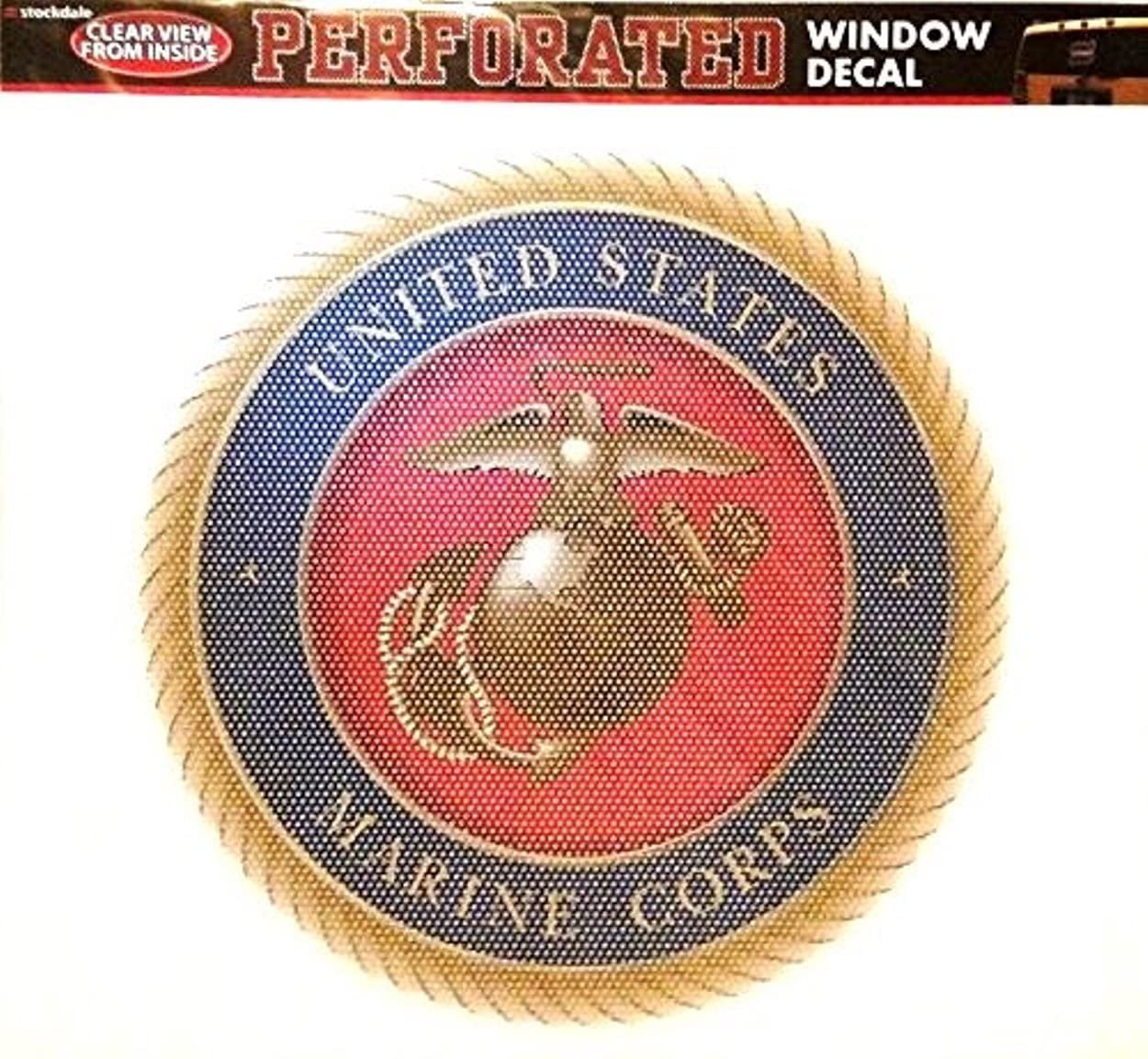 United States Marines Miltary 8 Inch Preforated Window Film Decal Sticker, One-Way Vision, Adhesive Backing