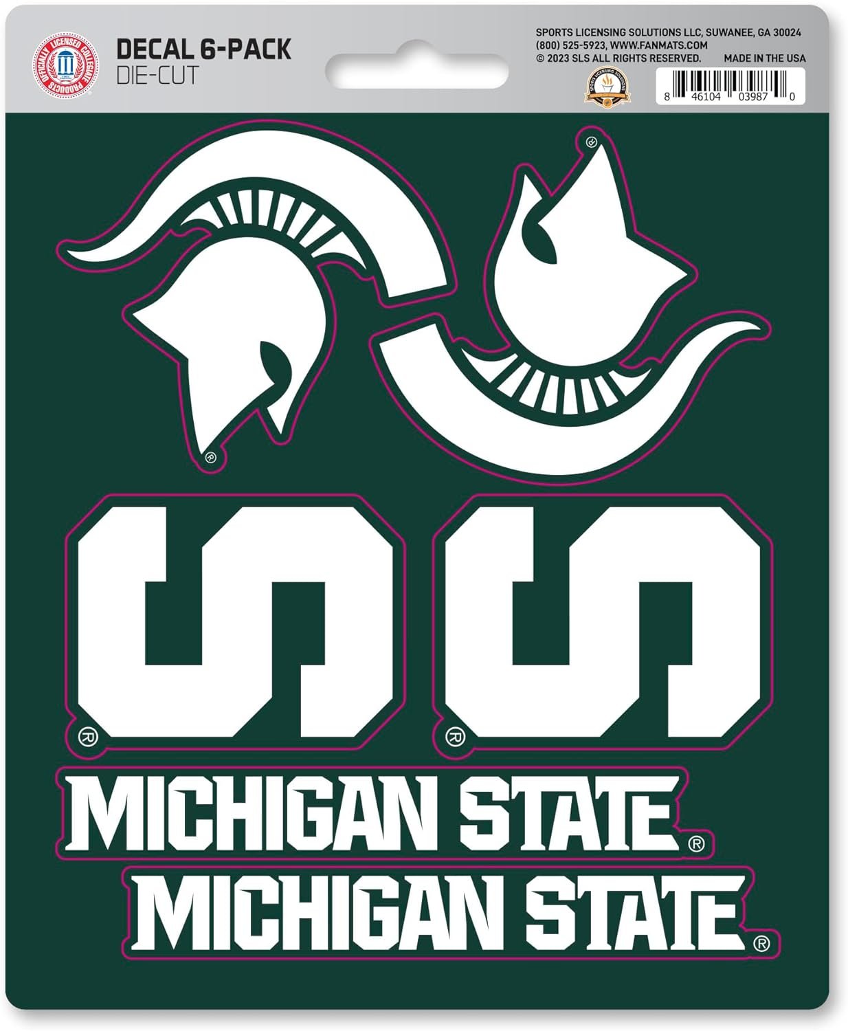 Michigan State University Spartans 6-Piece Decal Sticker Set, 5x6 Inch Sheet, Gift for football fans for any hard surfaces around home, automotive, personal items