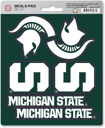 Michigan State University Spartans 6-Piece Decal Sticker Set, 5x6 Inch Sheet, Gift for football fans for any hard surfaces around home, automotive, personal items