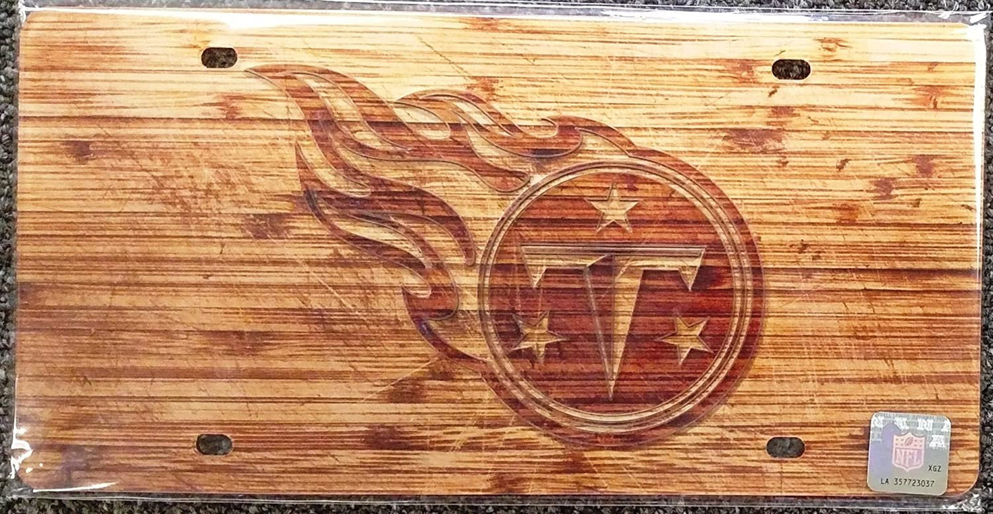 Tennessee Titans Premium Laser Cut Tag License Plate, Woodgrain Design, Mirrored Acrylic Inlaid, 6x12 Inch