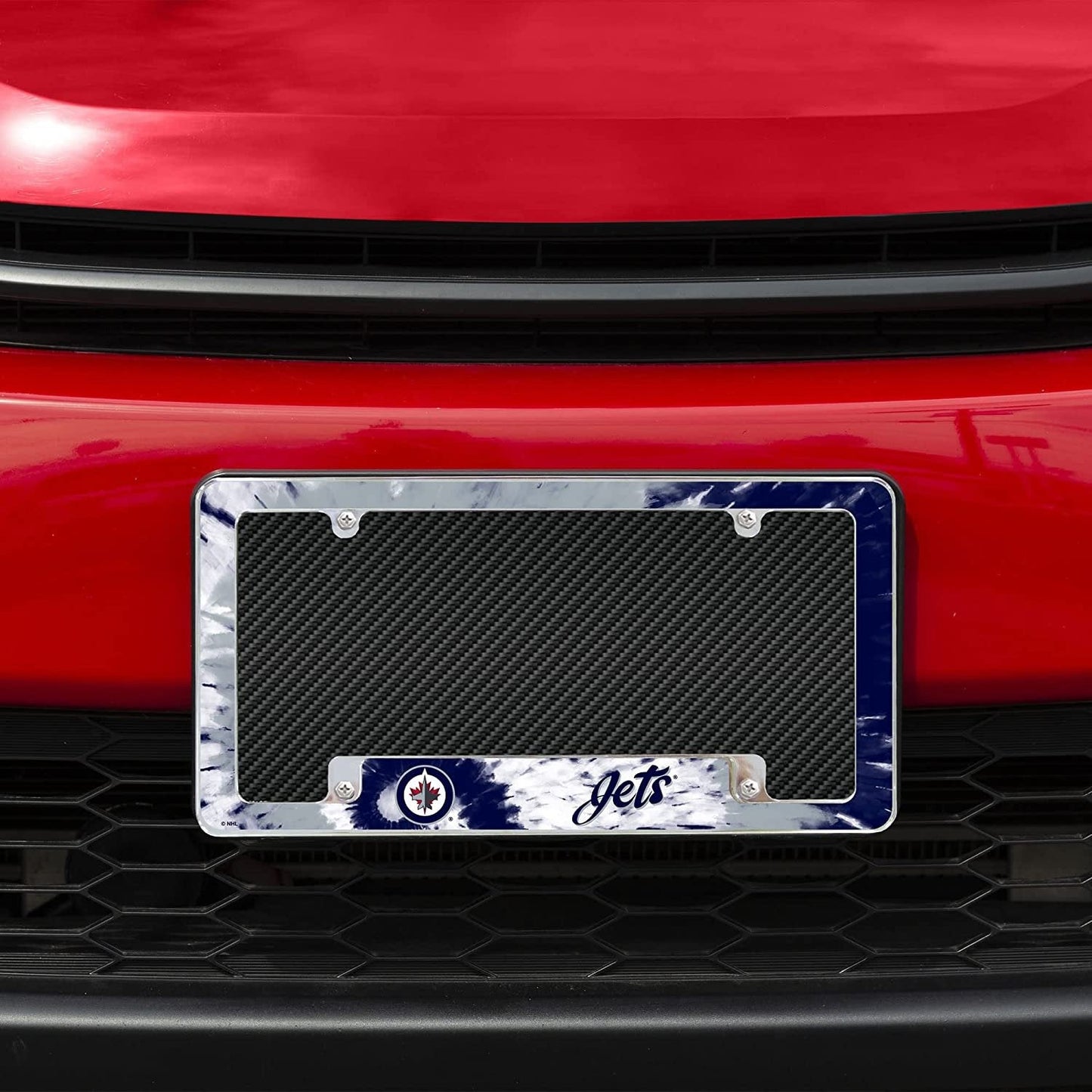 Winnipeg Jets Metal License Plate Frame Chrome Tag Cover Tie Dye Design 6x12 Inch