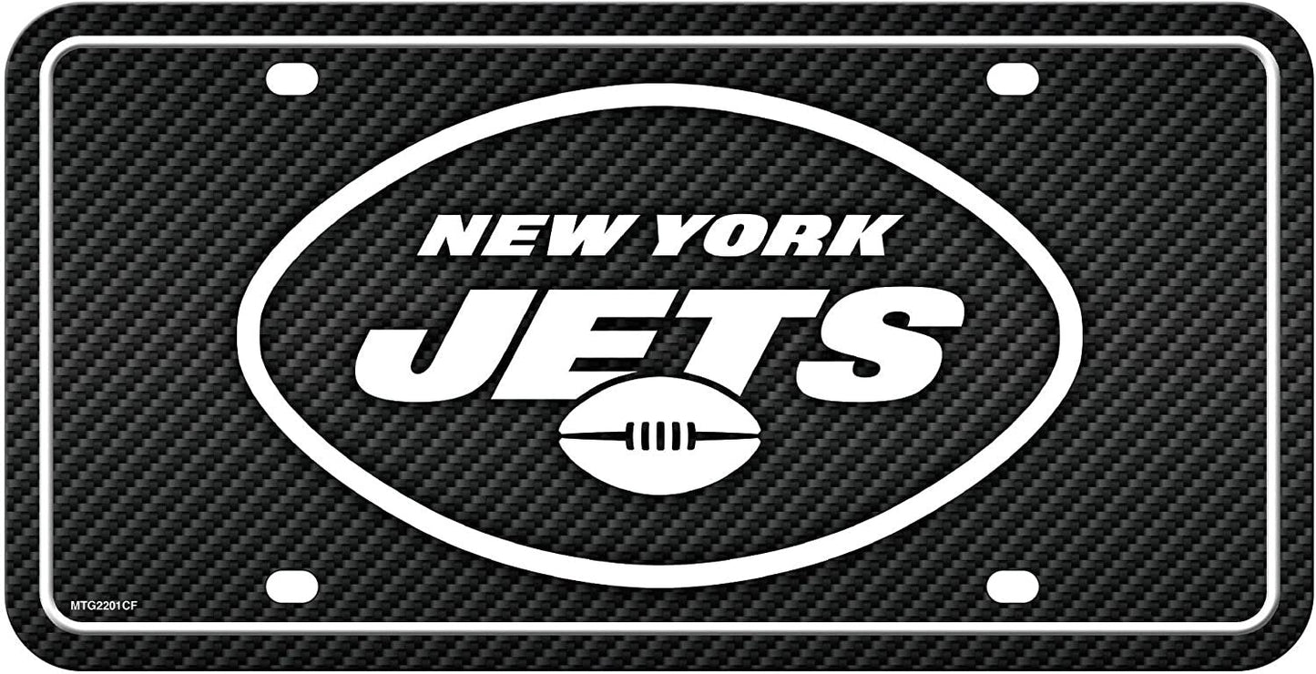 New York Jets Metal Auto Tag License Plate, Carbon Fiber Design, 6x12 Inch