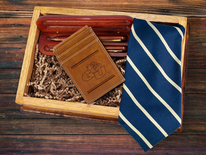 Gonzaga University Bulldogs Premium Brown Leather Wallet, Front Pocket Magnetic Money Clip, Laser Engraved, Vegan