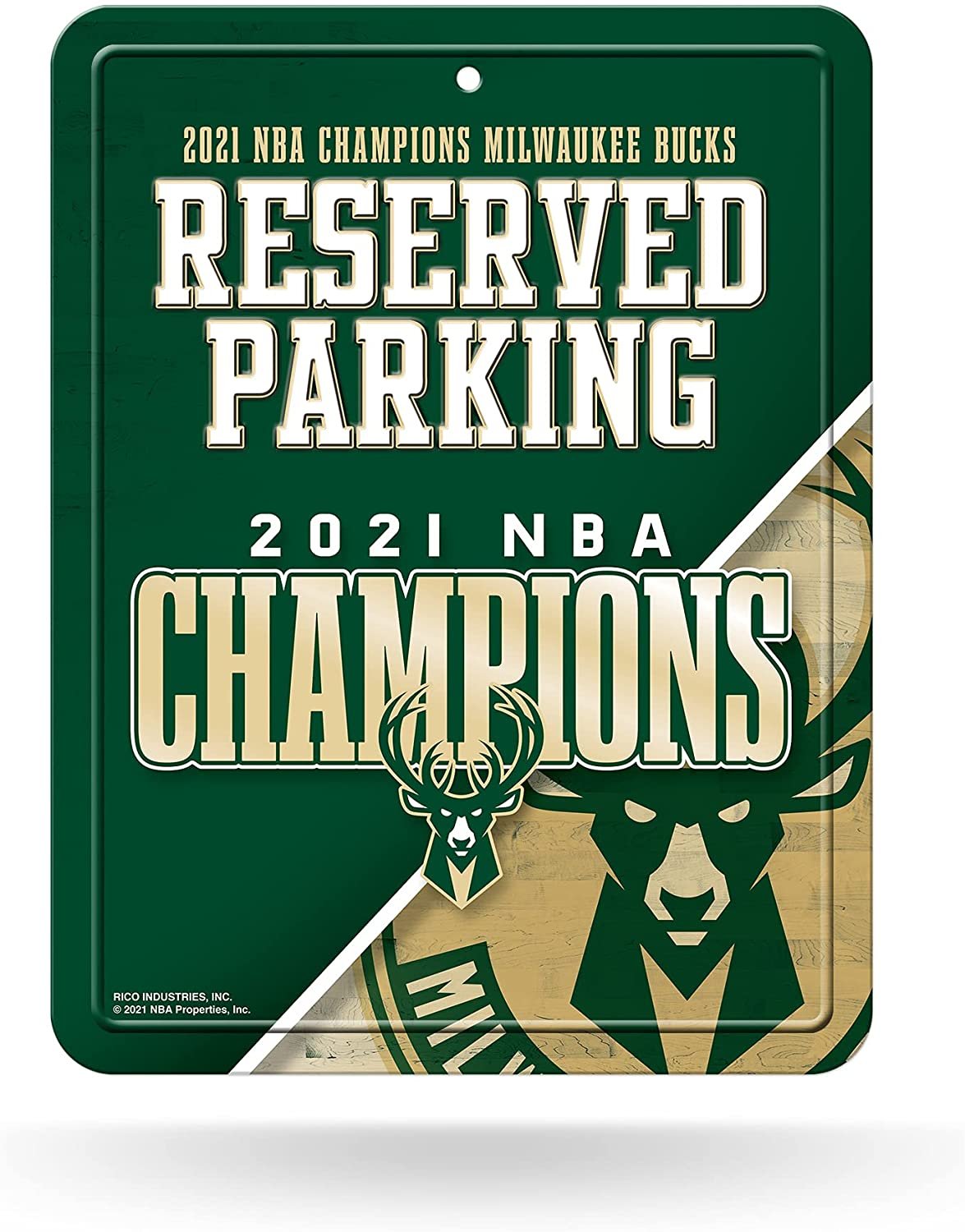 Milwaukee Bucks 2021 Champions Metal Wall Parking Sign, 8.5x11 Inch, Primary Design, Great for Man Cave, Bed Room, Office, Home Decor