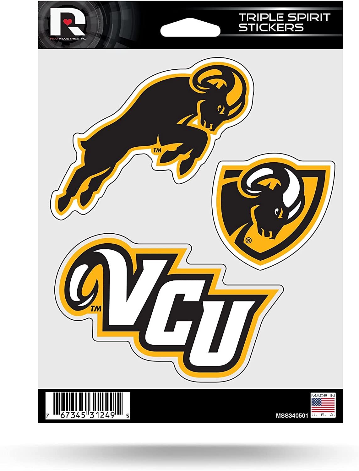 Virginia Commonwealth University Rams VCU 3 Piece Decal Sheet Triple Sticker