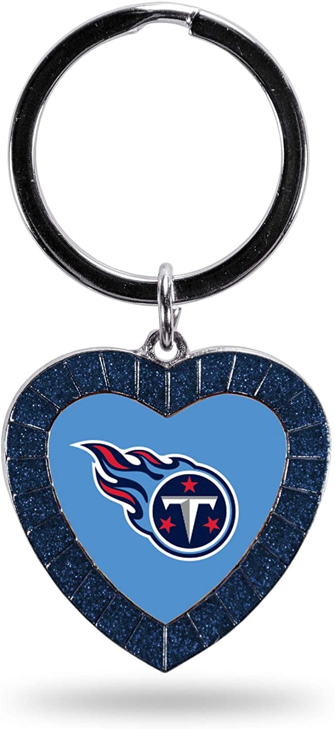 Tennessee Titans Metal Keychain, Team Color Rhinestone Heart, 3 Inches