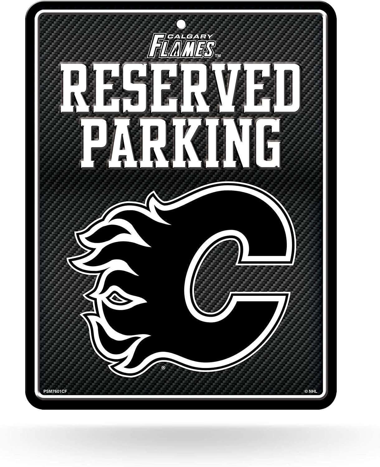 Calgary Flames Metal Parking Novelty Wall Sign 8.5 x 11 Inch Carbon Fiber Design