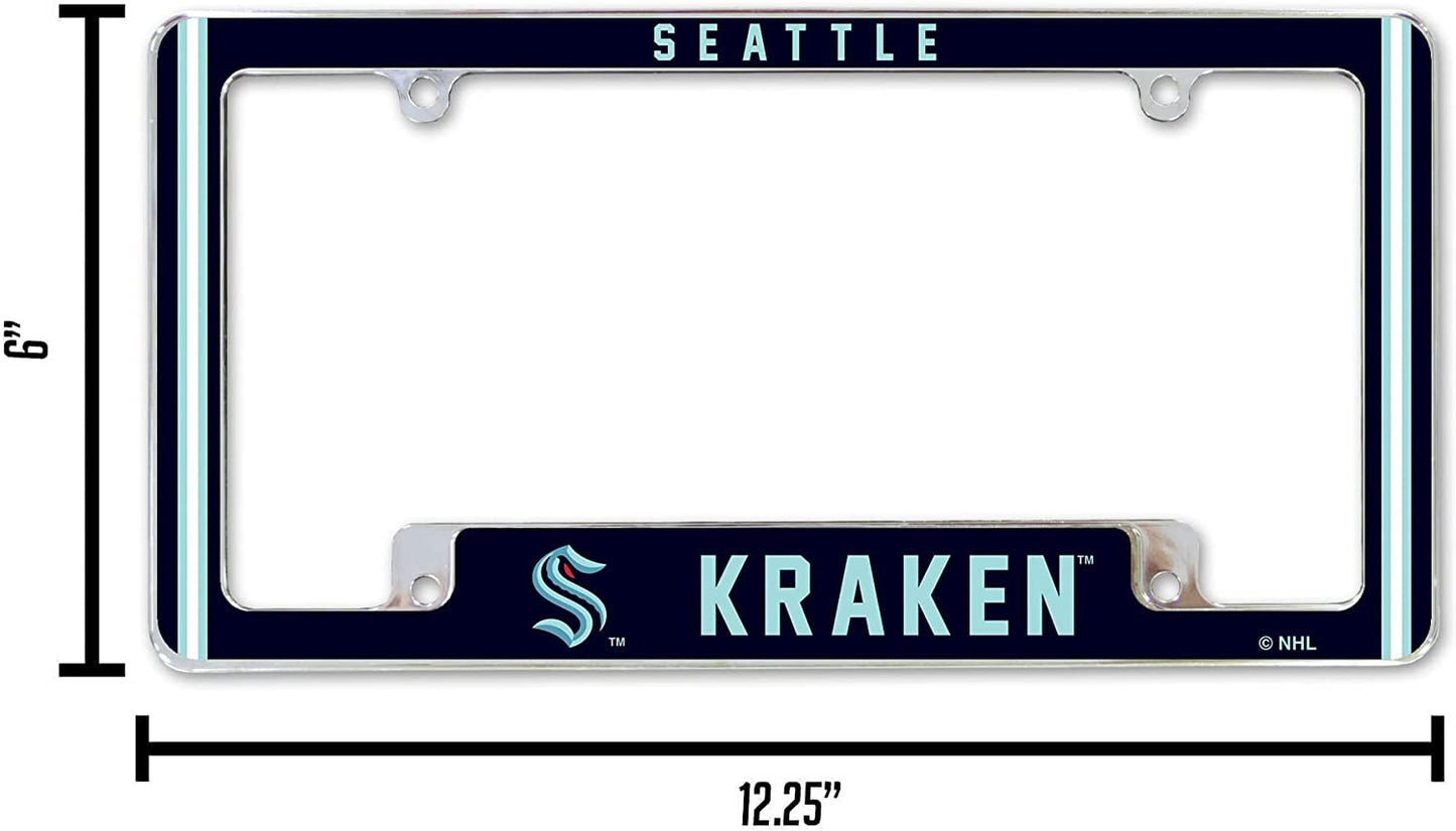 Seattle Kraken Metal License Plate Frame Chrome Tag Cover Alternate Design 6x12 Inch