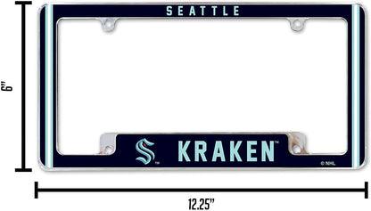 Seattle Kraken Metal License Plate Frame Chrome Tag Cover Alternate Design 6x12 Inch