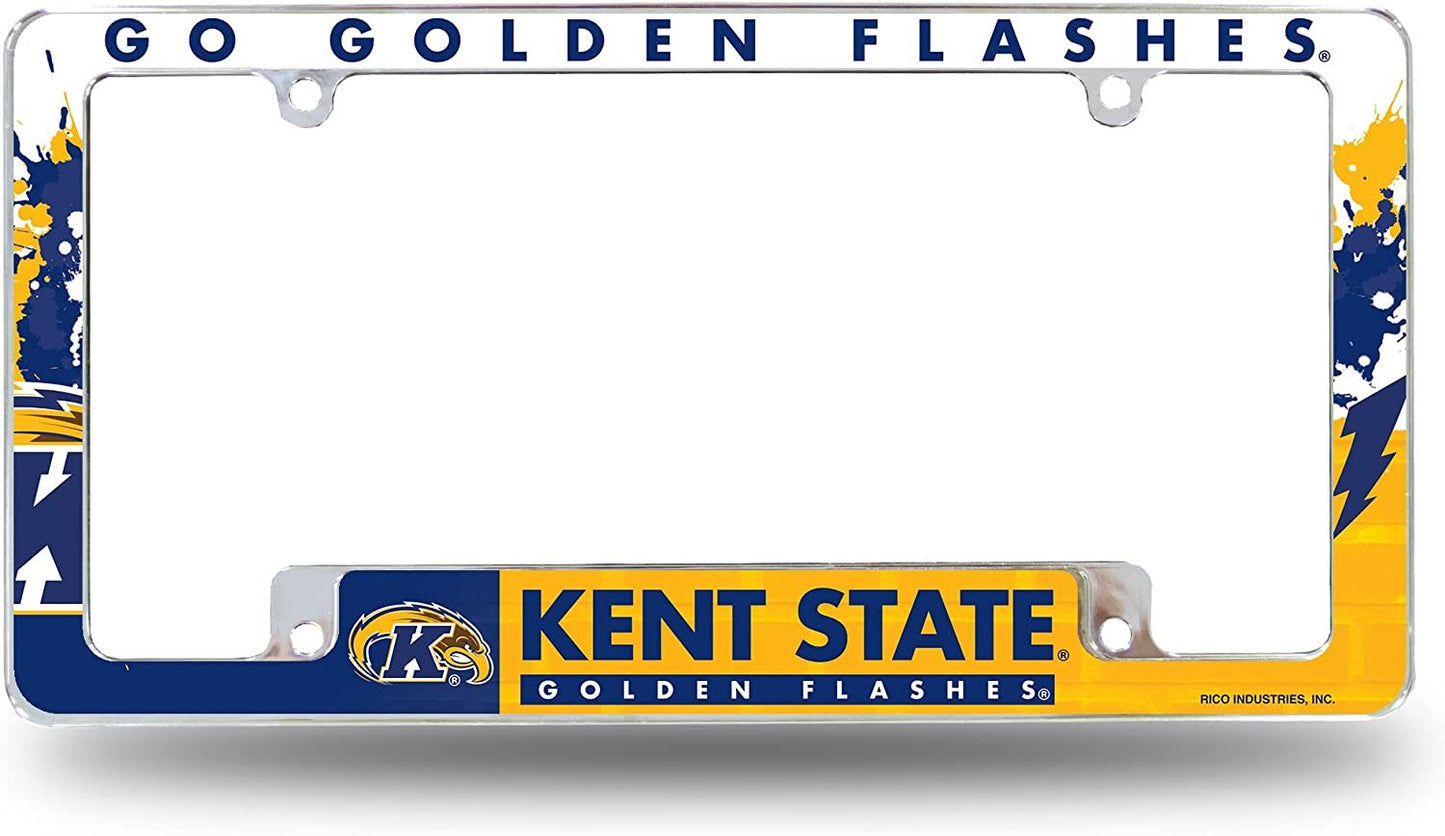 Kent State University Golden Flashes Metal License Plate Frame Chrome Tag Cover All Over Design 6x12 Inch