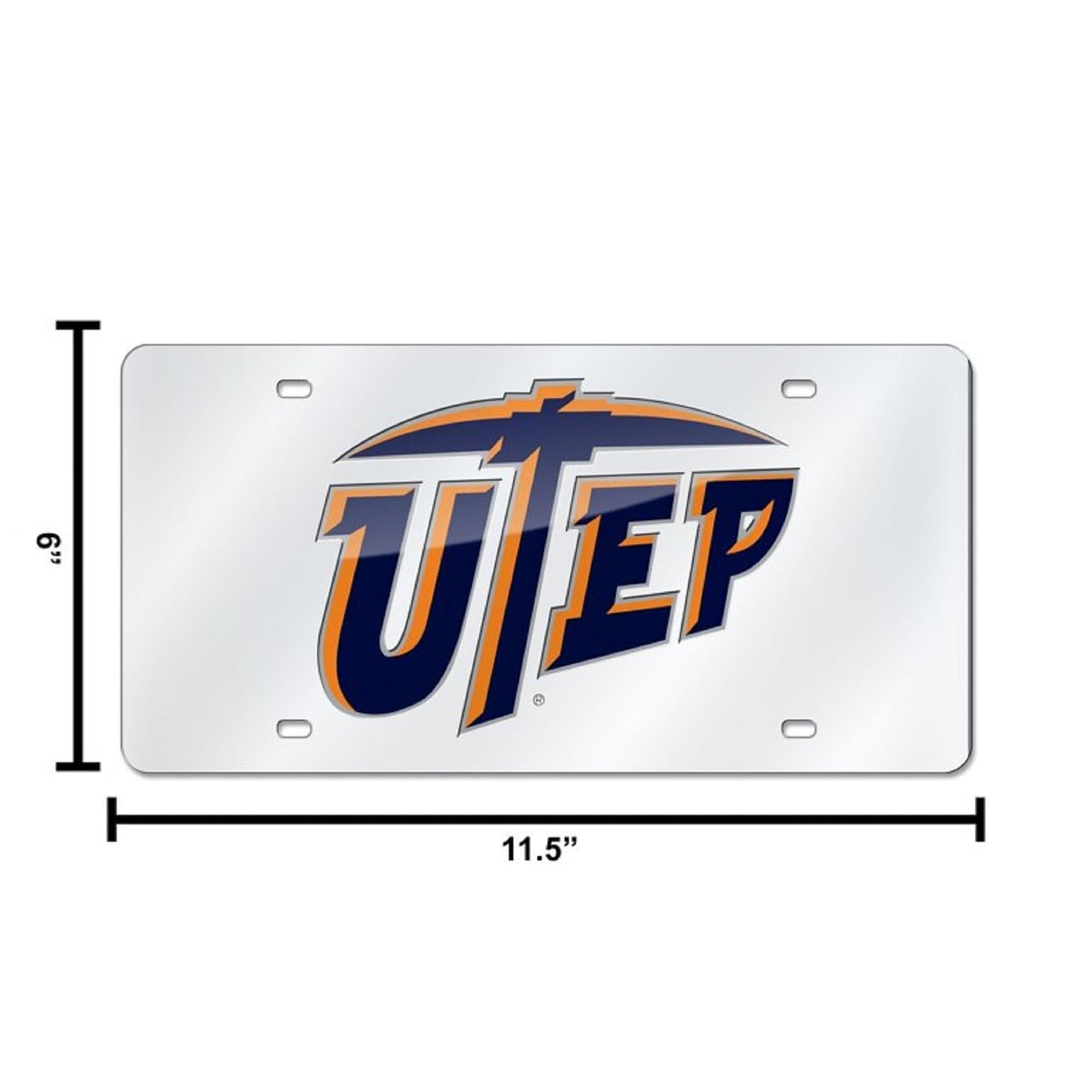 University of Texas El Paso UTEP Miners Premium Laser Cut Tag License Plate, Mirrored Acrylic Inlaid, 12x6 Inch