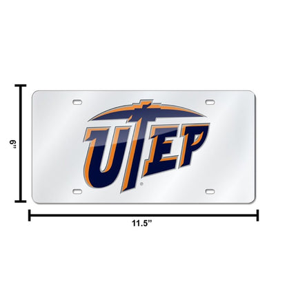 University of Texas El Paso UTEP Miners Premium Laser Cut Tag License Plate, Mirrored Acrylic Inlaid, 12x6 Inch