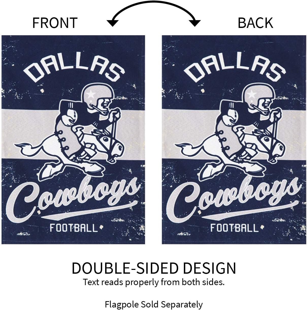 Dallas Cowboys Premium Double Sided Garden Flag Banner, Vintage Style, 13x18 Inch, Display Pole Sold Separately