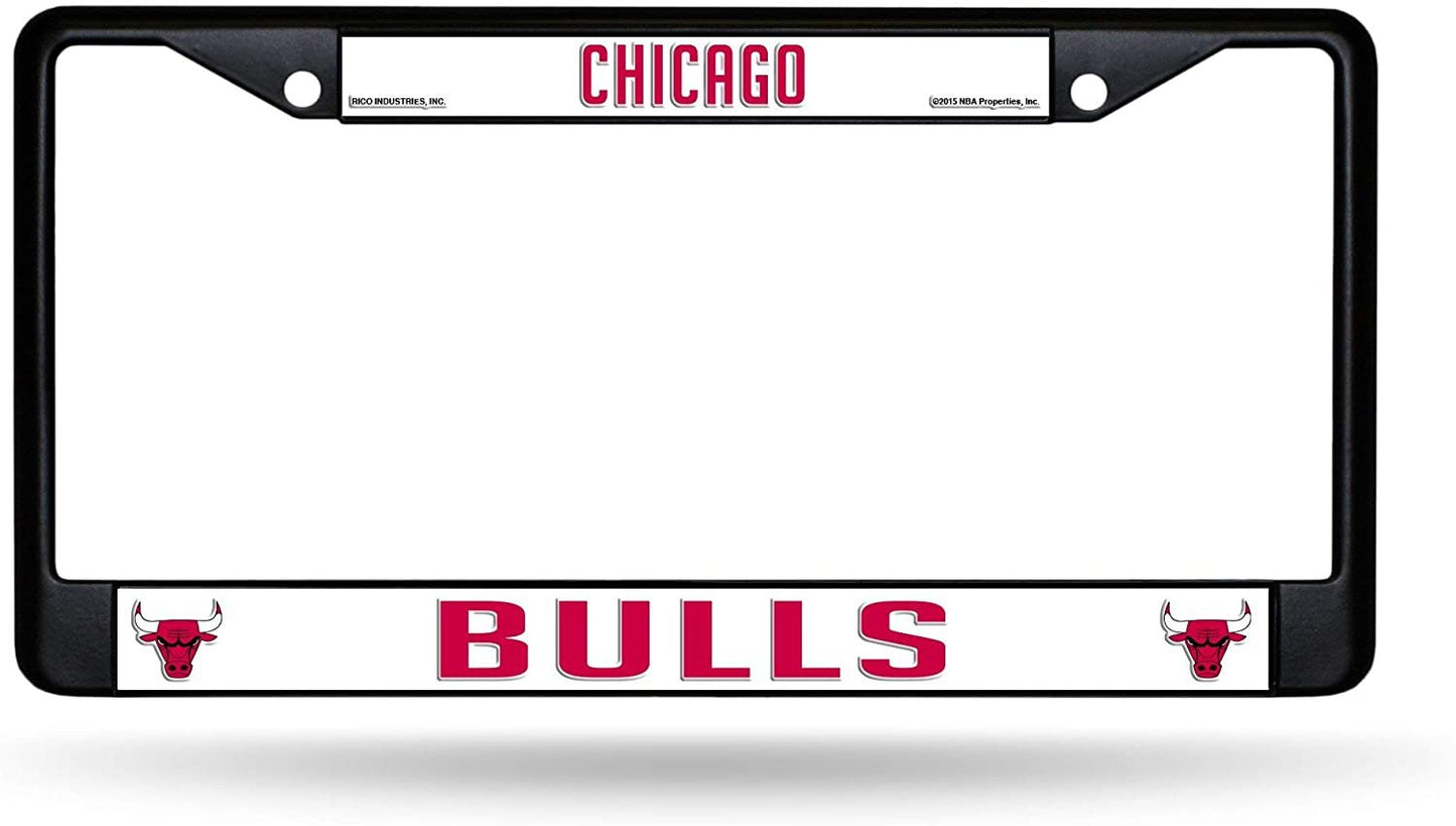 Chicago Bulls Black Metal License Plate Frame Chrome Tag Cover 6x12 Inch