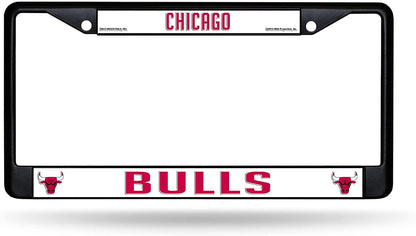 Chicago Bulls Black Metal License Plate Frame Chrome Tag Cover 6x12 Inch