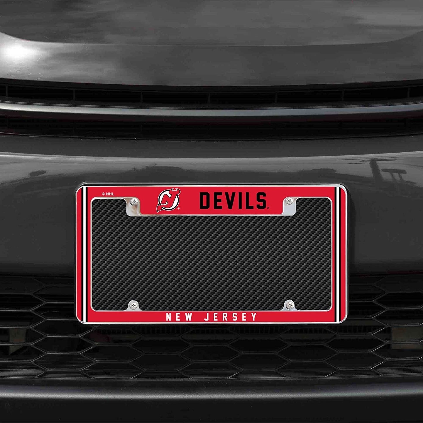 New Jersey Devils Metal License Plate Frame Chrome Tag Cover Alternate Design 6x12 Inch