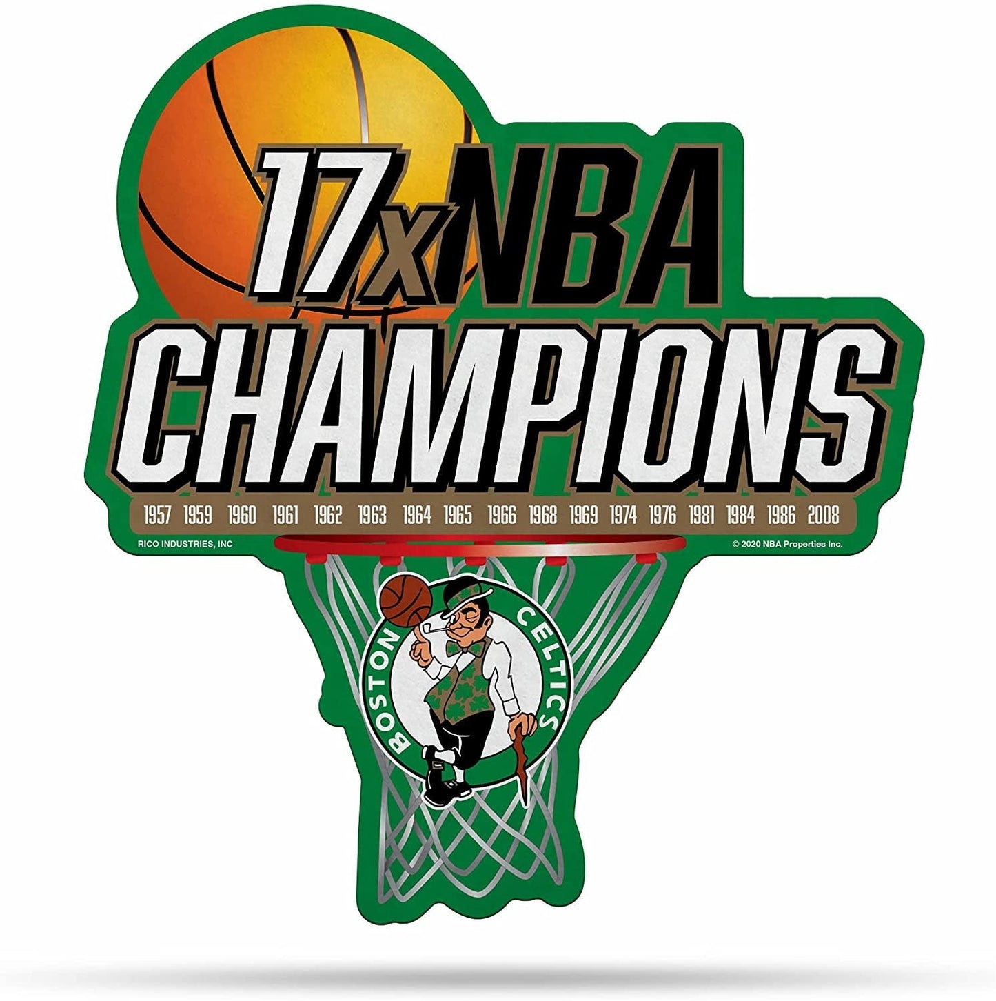 Boston Celtics 17-Time Champions Soft Felt Pennant, State Design, Shape Cut, 18 Inch, Easy To Hang