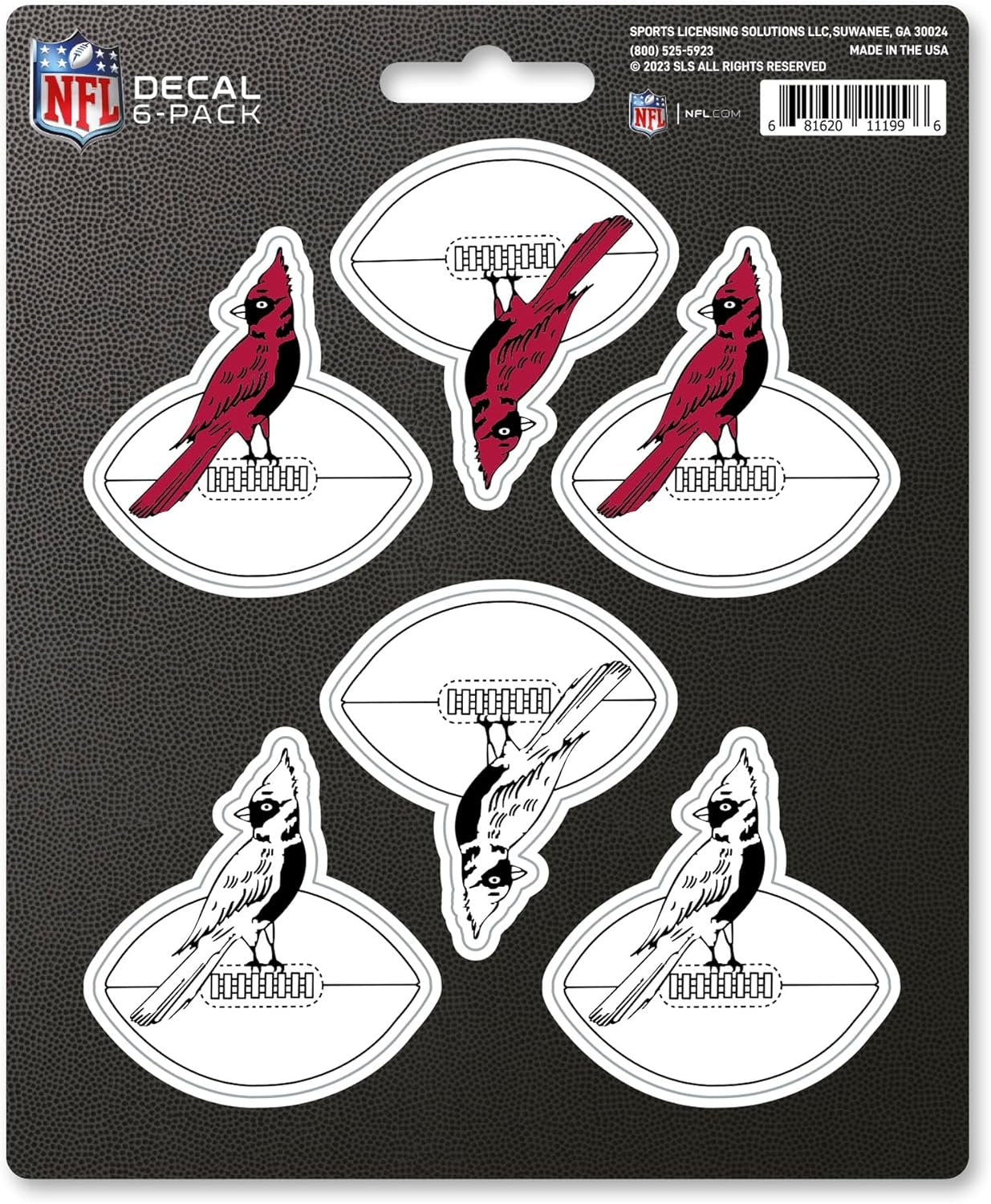 Arizona Cardinals 6-Piece Decal Sticker Set, Vintage Retro Logo, 5x6 Inch Sheet, Gift for football fans for any hard surfaces