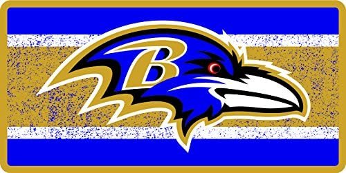 Baltimore Ravens Premium Laser Cut Tag License Plate, Vintage Design, Mirrored Acrylic Inlaid, 6x12 Inch