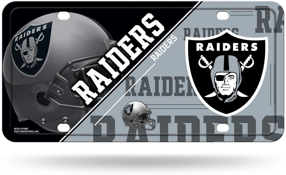Las Vegas Raiders Metal Auto Tag License Plate, Split Design, 6x12 Inch