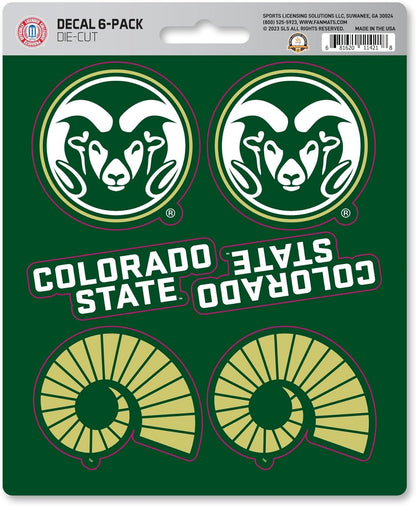 Colorado State University Rams 6-Piece Decal Sticker Set, 5x6 Inch Sheet, Gift for football fans for any hard surfaces around home, automotive, personal items